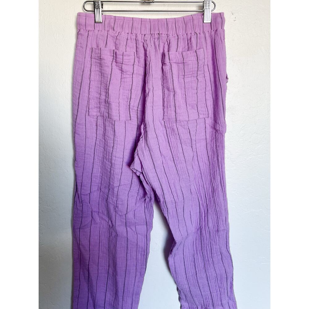 Monrow Pants Large Purple Lavender Gauze Pin Stripe Slim Pull On Drawstring - Picture 3 of 7